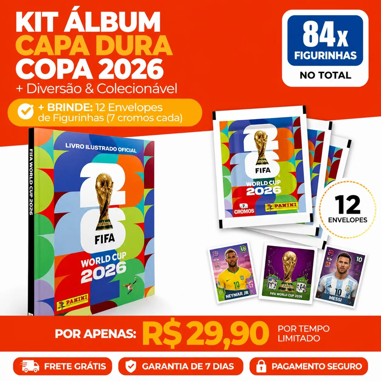 ⚽ Kit Álbum Capa Dura + 12 Pacotes de Figurinhas – Copa do Mundo 2026 Panini™